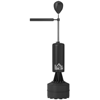 HOMCOM 155-205cm 3-IN-1 Freestanding Boxing Punching Bag Stand, Boxing Speed Trainer with Rotating Flexible Arm, Speed Ball, Fillable Base, Black