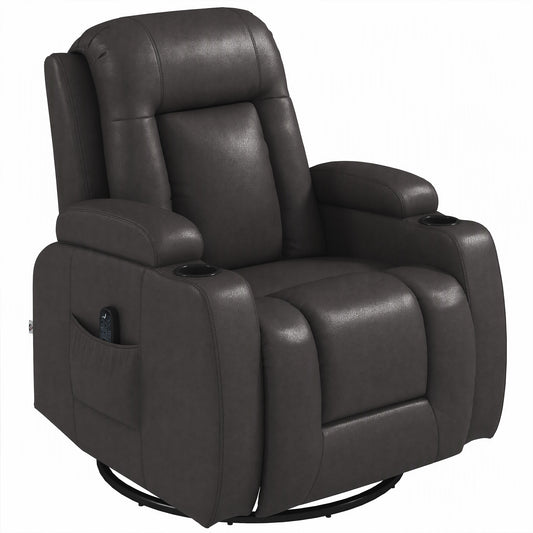 HOMCOM PU Leather Recliner Chair, Recliner Armchair with Extended Footrest, Cup Holders and Side Pockets, Dark Brown