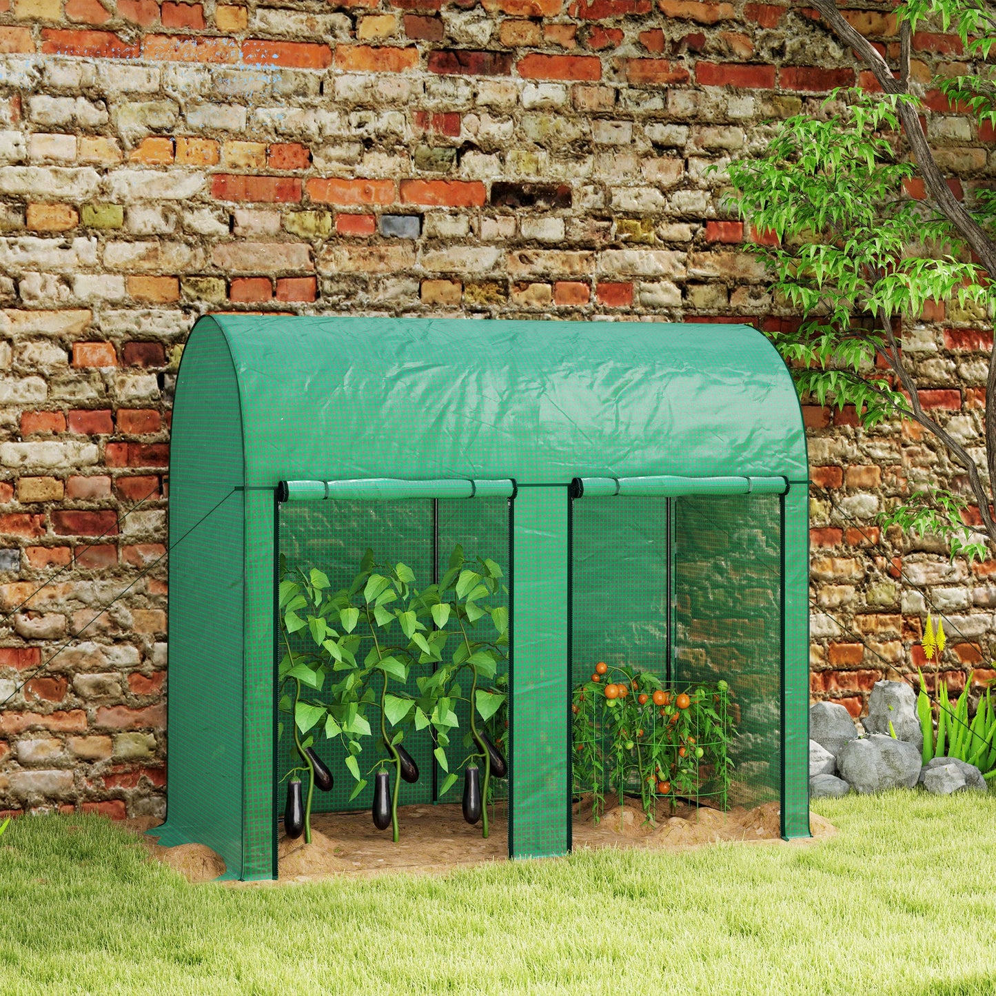 Outsunny 200 x 100cm Walk-In Greenhouse, with Zipped Doors - Green