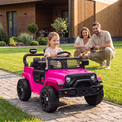 AIYAPLAY 12V Electric Car for Kids with Remote, Dual Motors, Rear Suspension, Soft Start, Music, Lights for 3-8 Years, Pink