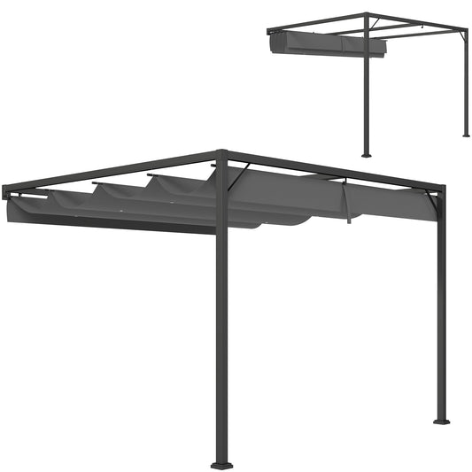 Outsunny 3 x 3(m) Pergola zewnętrzna z chowanym daszkiem - szara
