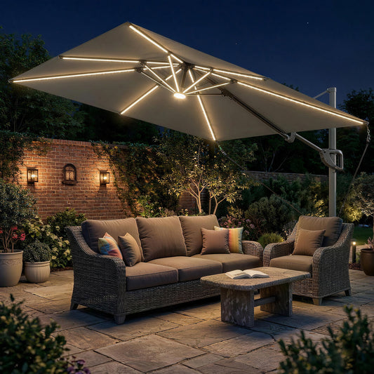 Outsunny Garden Cantilever Parasol w/ Light in Dark Grey, image 2