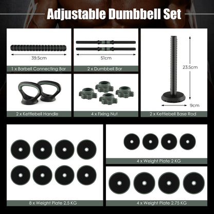 4-in-1 Weight Set with Dumbbells and Barbells for Home Gym Fitness Exercises-Black