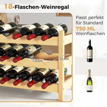 3-Tier Bamboo Wine Rack with Wave Slot for Kitchen-Natural