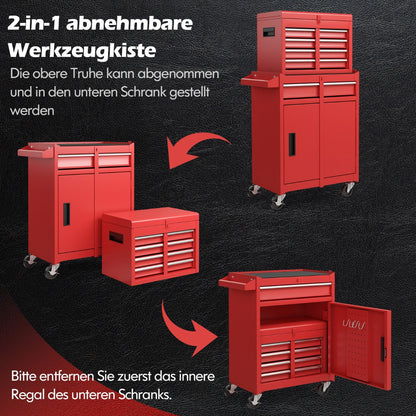 High Capacity Tool Storage Cabinet with Lockable Wheels-Red