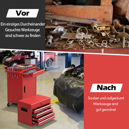 High Capacity Tool Storage Cabinet with Lockable Wheels-Red