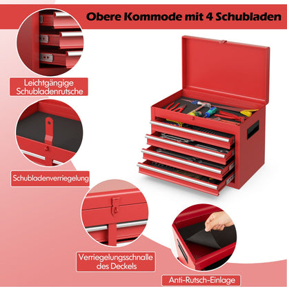 High Capacity Tool Storage Cabinet with Lockable Wheels-Red