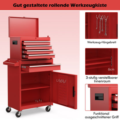 High Capacity Tool Storage Cabinet with Lockable Wheels-Red