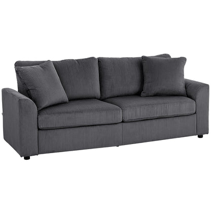 HOMCOM Nowoczesna sofa 3-osobowa z poduszką sprężynową, 212 cm, materiałowa, Jumbo Cord Sofa z 2 poduszkami dekoracyjnymi, tapicerowana sofa z kordu do salonu, sypialni, gabinetu, w kolorze szarym