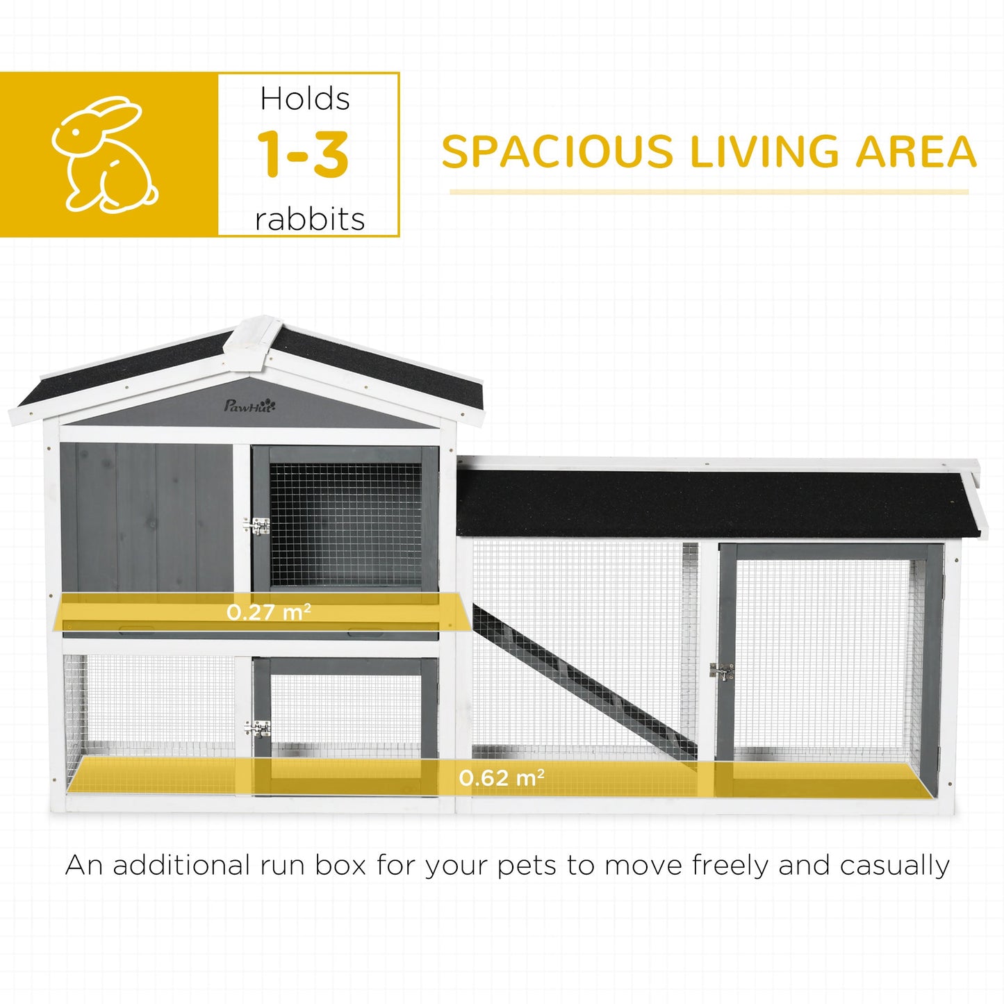 PawHut Rabbit Hutch Outdoor, 2-Tier Guinea Pig Hutch, Wooden Small Animal House with Rabbit Run Box, Slide-out Tray, Ramp, 175.8 x 52 x 85.5 cm, White