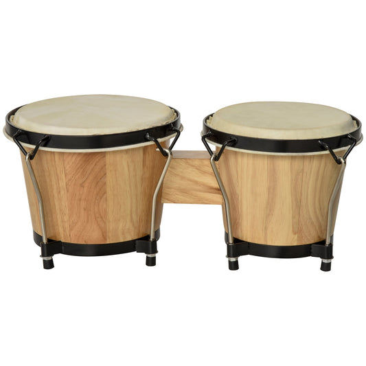 Wooden Bongo Drum Set w/ Sheepskin Drum Head, Percussion Instrument, Φ7.75" & Φ7" Drums, for Kids Adults, w/ Tuning Wrench