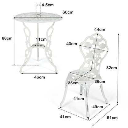 Cast Aluminum Patio Bistro Set with 2 Chairs for Balcony & Poolside