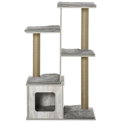 PawHut Cat Tree Tower, Activity Centre, with Scratching Posts, Cat House, Perches - Grey