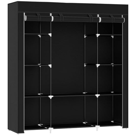 HOMCOM Portable Wardrobe, Foldable Fabric Wardrobe, 150 x 43 x 162.5cm, Clothes Storage Organiser with Hanging Rail, Shelves, Fabric Cover for Bedroom, Black
