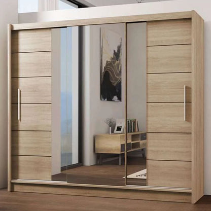 Louane 3 Door Sliding 250cm Wardrobe with Mirror - Oak Sonoma