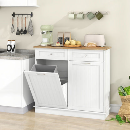 Kitchen Tilt-Out Trash Cabinet with 2 Drawers and Adjustable Shelves-White
