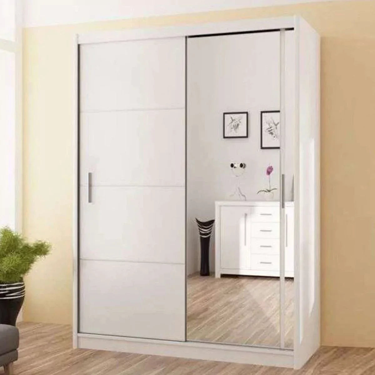 Broadland Sliding Door 150cm Wardrobe with Mirror - Sonoma, Black, White