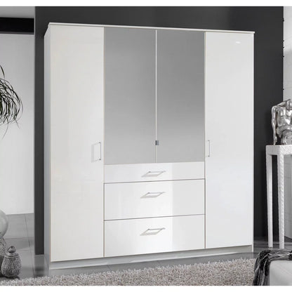 Clappen 4 Door 3 Drawer Mirrored Gloss Wardrobe - White