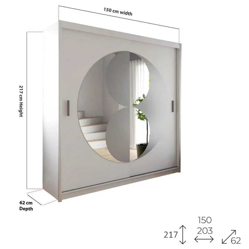 Circolo Sliding Door Wardrobe with Mirror - White