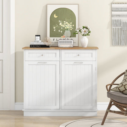 Kitchen Tilt-Out Trash Cabinet with 2 Drawers and Adjustable Shelves-White