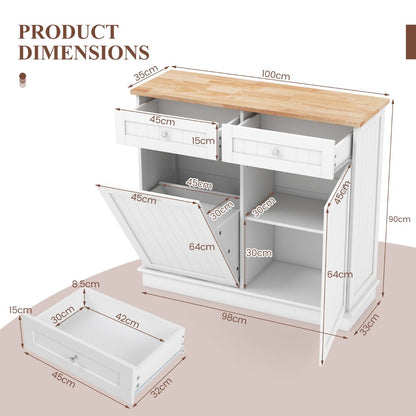 Kitchen Tilt-Out Trash Cabinet with 2 Drawers and Adjustable Shelves-White