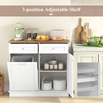 Kitchen Tilt-Out Trash Cabinet with 2 Drawers and Adjustable Shelves-White