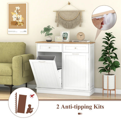 Kitchen Tilt-Out Trash Cabinet with 2 Drawers and Adjustable Shelves-White