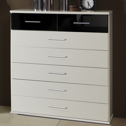 Gema 5+2 Drawer Storage Chest - White and Black Gloss