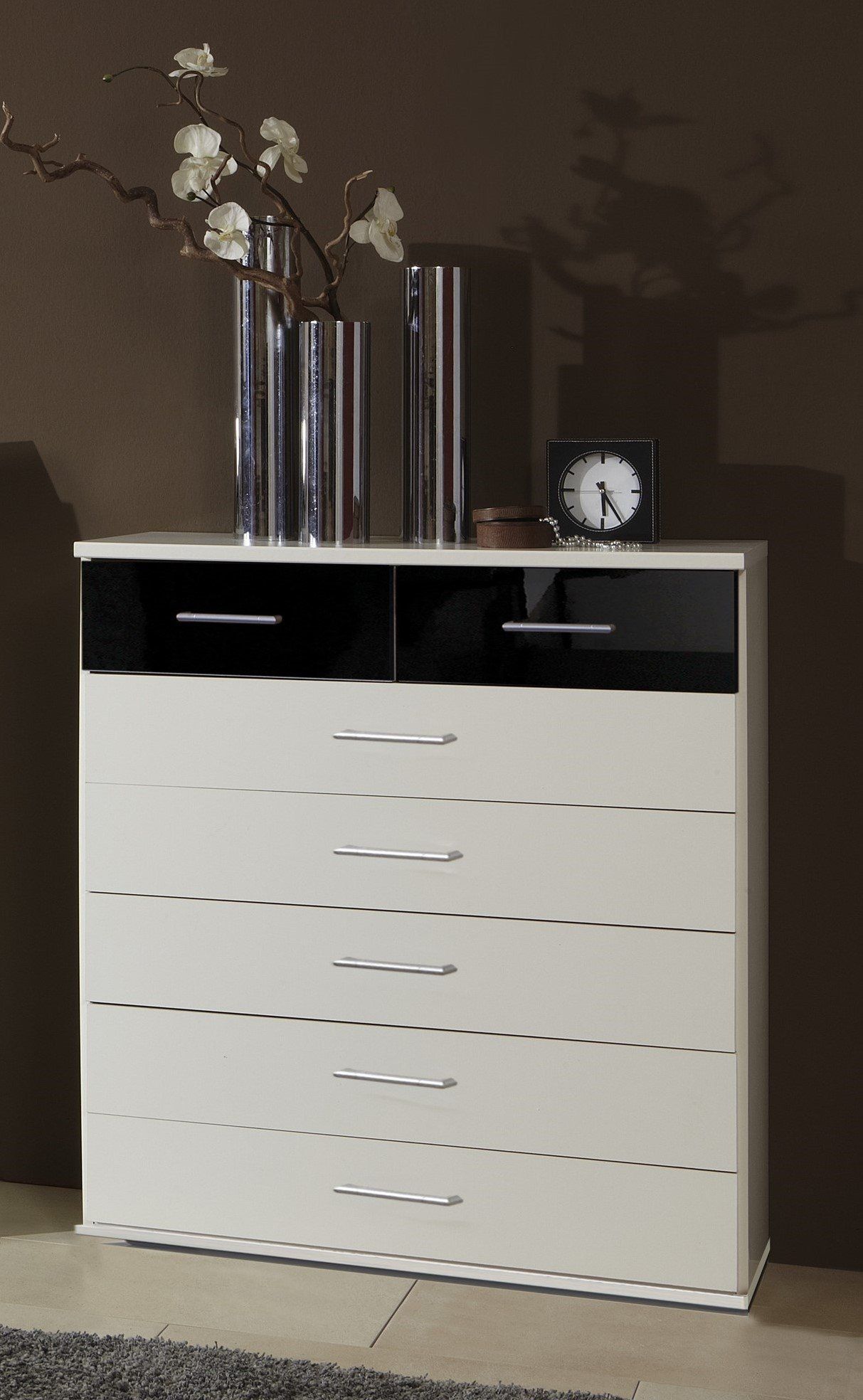 Gema 5+2 Drawer Storage Chest - White and Black Gloss