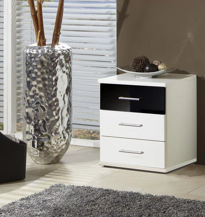 Gema 3 Drawer Bedside Chest - White and Black Gloss