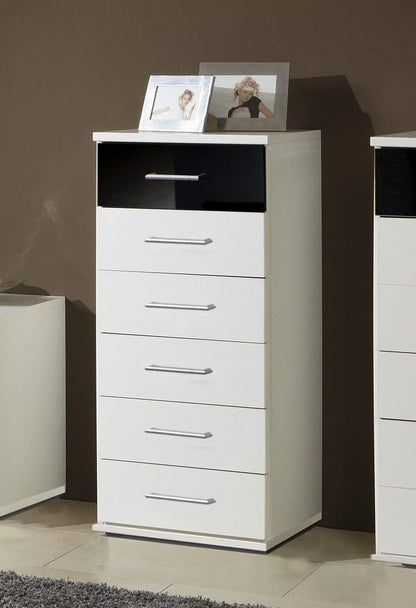 Gema 6 Drawer Narrow Storage Chest - White and Black Gloss