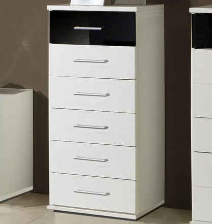 Gema 6 Drawer Narrow Storage Chest - White and Black Gloss