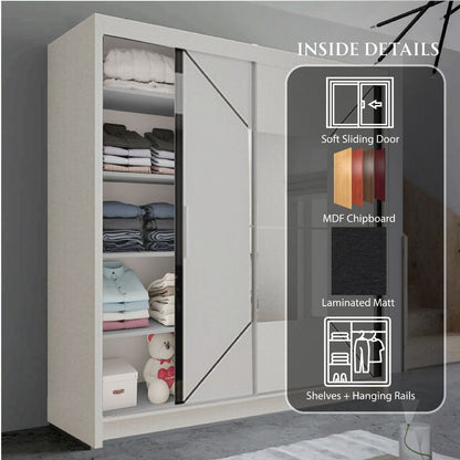 Bartholomew Mirrored Sliding Wardrobe - White