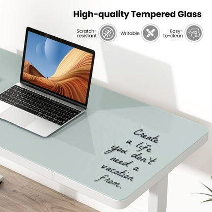 120 x 60 CM Whole-Piece Glass Standing Desk with Drawers, Height Adjustable Desk, Electric Stand up Desk with Writable Tempered Glass Top, USB Type-C Outlets, Memory Presets, Home Office Sit Stand Desk -White