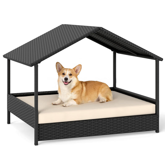 Wicker Dog House Outdoor Indoor in Beige