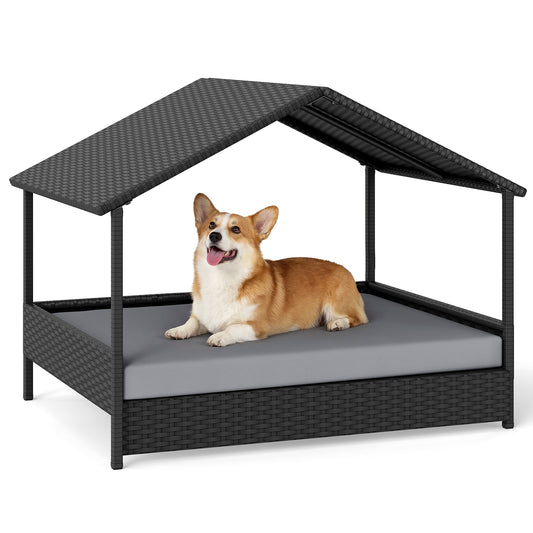 Wicker Dog House Outdoor Indoor in Grey