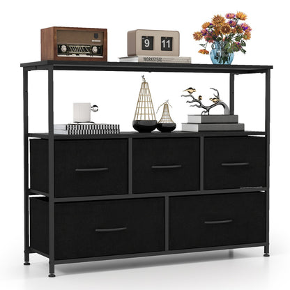 Wide Chest of Drawers with 2 Open Shelves and Heavy Duty Metal Frame-Black