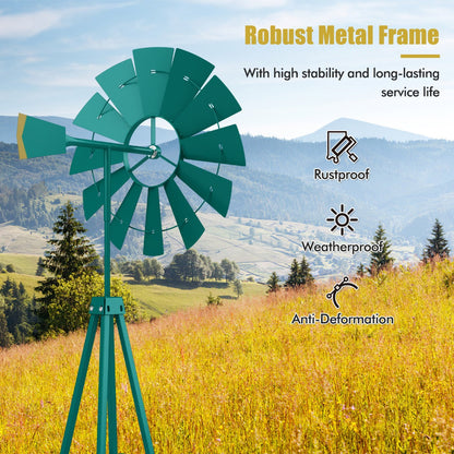 253cm Ornamental Windmill with 4 Support Legs for Backyard, Garden, Farm-Green