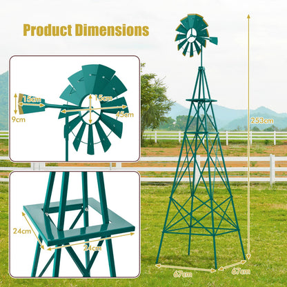 253cm Ornamental Windmill with 4 Support Legs for Backyard, Garden, Farm-Green