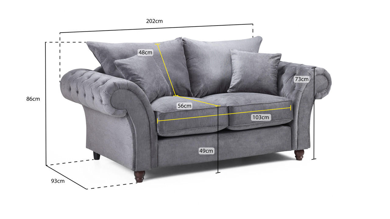 Windor Fabric 2 Seater Sofa - Grey