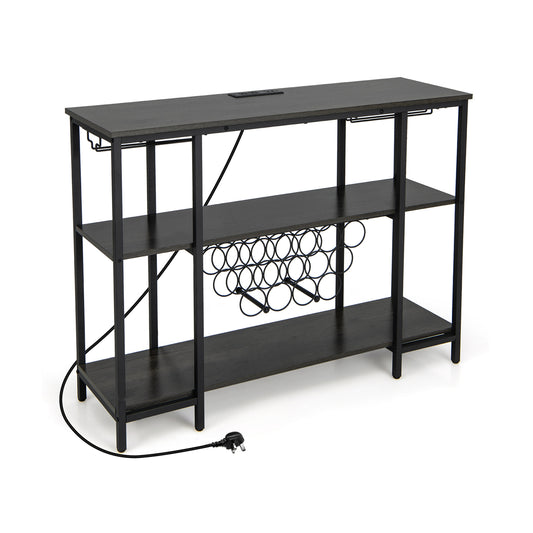 Wine Bar Cabinet Wine Rack with Bottle Racks and Storage Shelves-Grey
