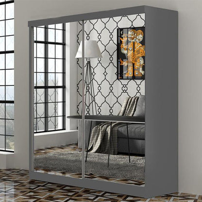 Quine Mirrored Sliding Door Wardrobe in 2 Sizes - Black, White, Grey