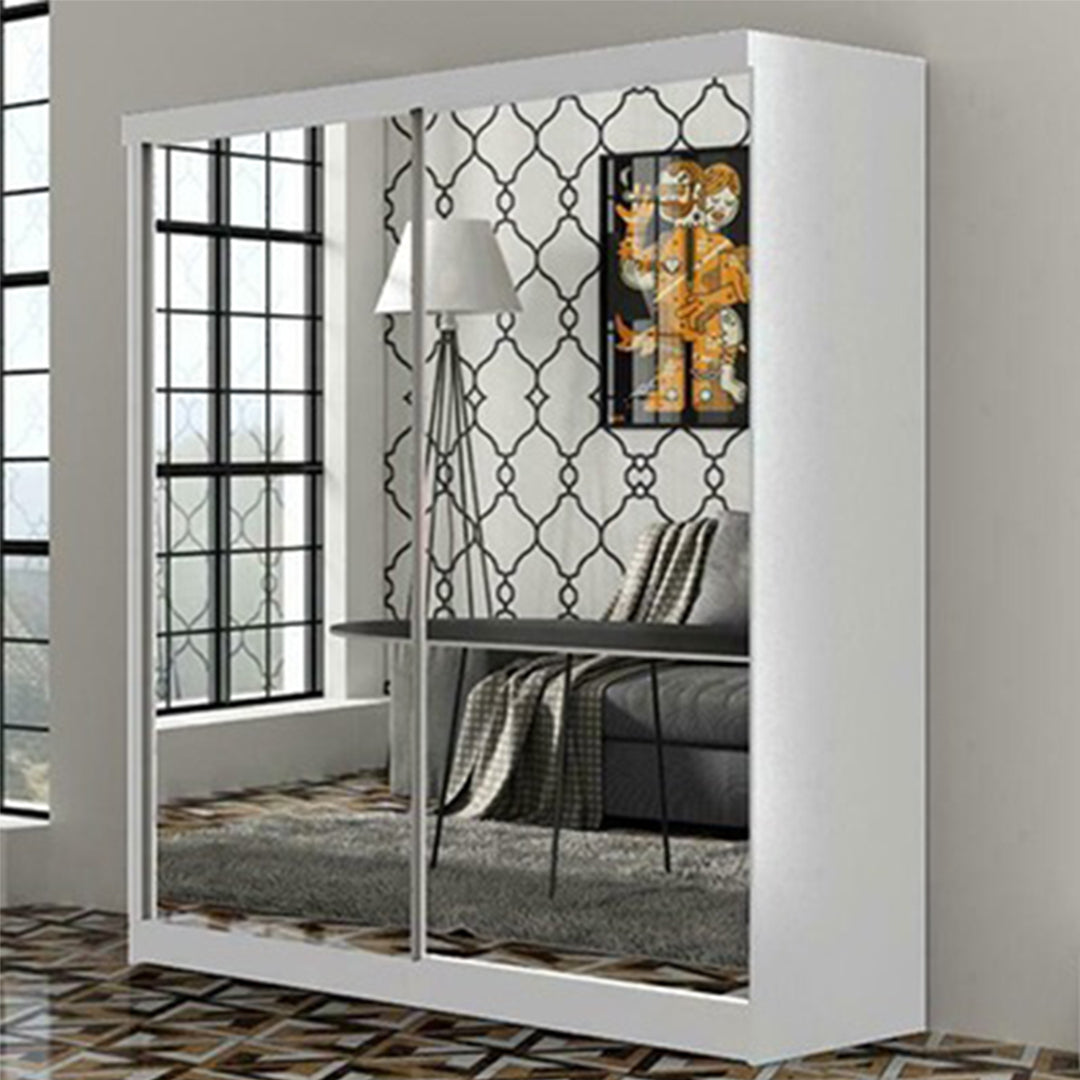 Quine Mirrored Sliding Door Wardrobe in 2 Sizes - Black, White, Grey