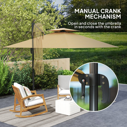 Outsunny 2.5m Cantilever Parasol with Solar Powered LED Lights, 360√Ç¬∞ Rotation, Tilt Adjustment, Crank Handle, Khaki