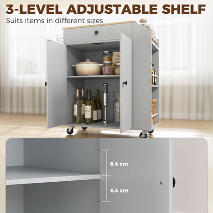HOMCOM Rolling Kitchen Island with 3-Tier Spice Rack, Kitchen Storage Cart with Drawer and Towel Rack, Light Blue