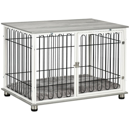 PawHut Indoor Dog Crate Furniture, Side End Table, with Soft Washable Cushion, Lockable Doors, for Small and Medium Dogs