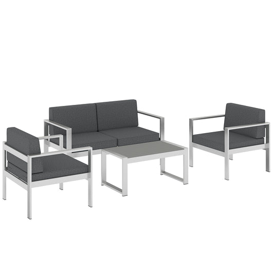 Outsunny 4 Seater Garden Furniture Set, Extra Wide Deep Garden Sofa Set with Olefin Cushions, Brushed Aluminium Frame, Dark Grey