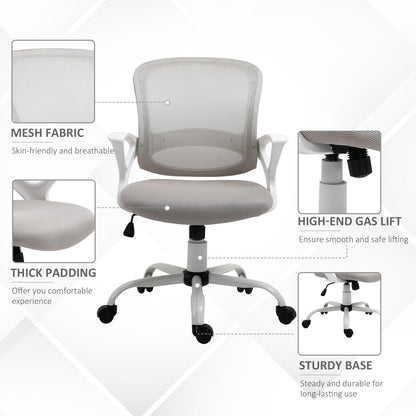 Vinsetto Office Chair Mesh Swivel Desk Chair with Lumbar Back Support Adjustable Height Armrests Grey