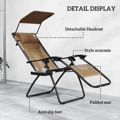 Outsunny Zero Gravity Lounger Chair Set of 2, Folding Reclining Patio Chair with Shade Cover, Cup Holder, Soft Cushion and Headrest for Poolside, Camping, Coffee