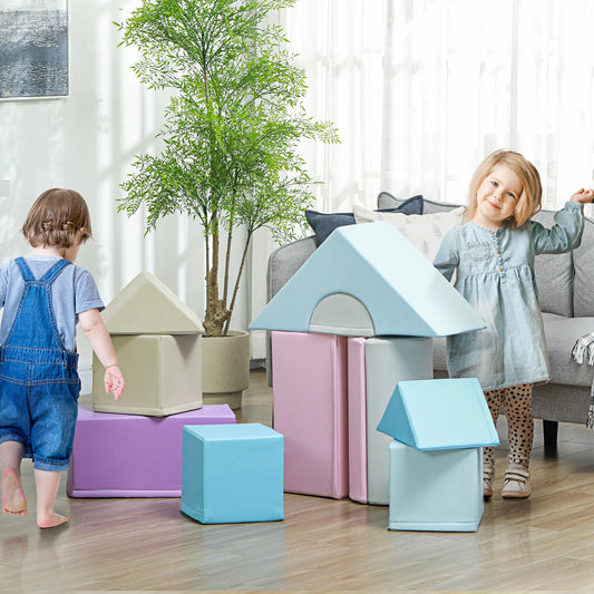 HOMCOM 11 Piece Soft Play Equipment for Toddlers, Soft Play Set Kids Foam Blocks Toys for Climb and Crawl, Blue
